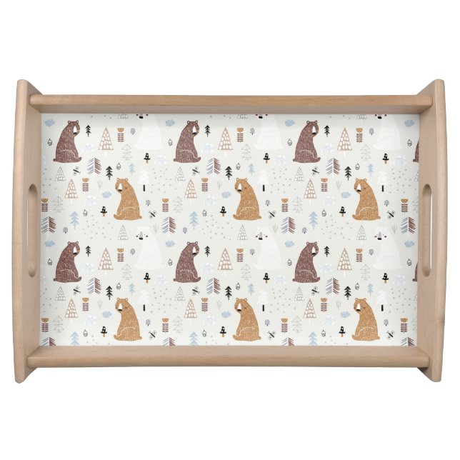 Cute Bears in the Woods Pattern Serving Tray (Front)