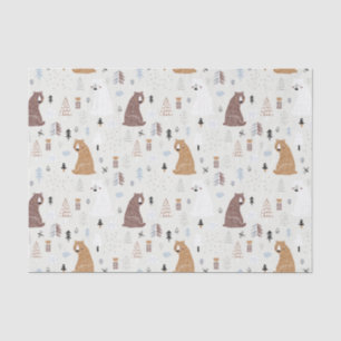 Cute Bears in the Woods Pattern Tissue Paper