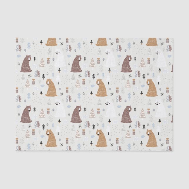 Cute Bears in the Woods Pattern Tissue Paper (Front)
