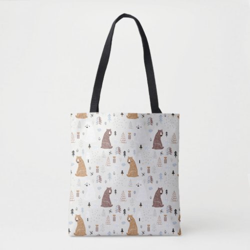 Cute Bears in the Woods Pattern Tote Bag