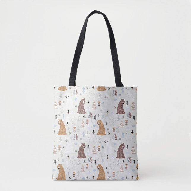 Cute Bears in the Woods Pattern Tote Bag (Front)
