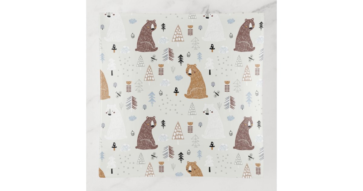 Cute Bears in the Woods Pattern Trinket Tray | Zazzle