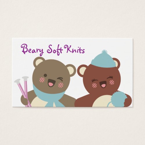 Cute bears knitting needles yarn gift tag card business card