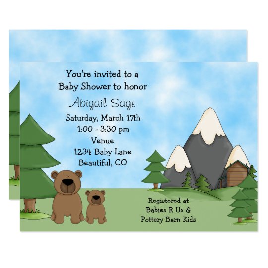 Cute Bears, Mountains and Cabin Baby Shower Invitation | Zazzle.com