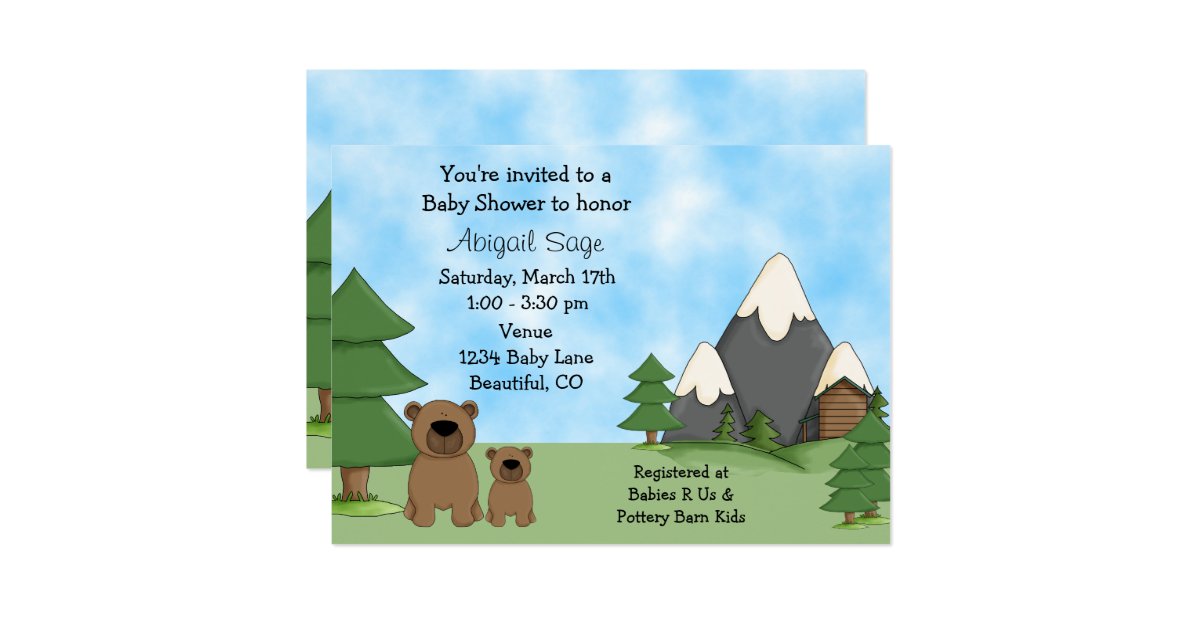 Cute Bears, Mountains and Cabin Baby Shower Invitation | Zazzle.com