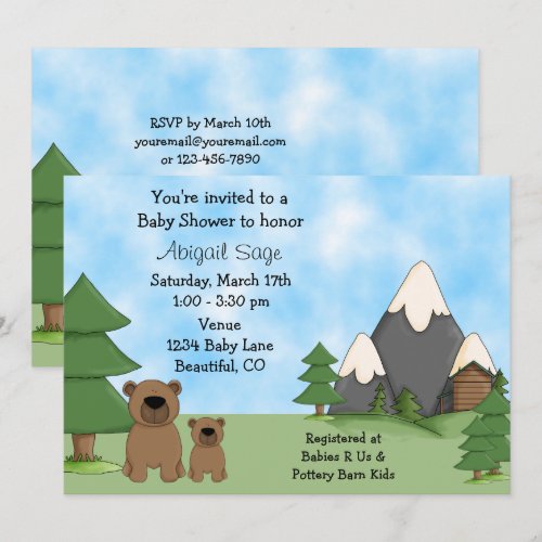 Bears, Mountains and Cabin Baby Shower Invitations