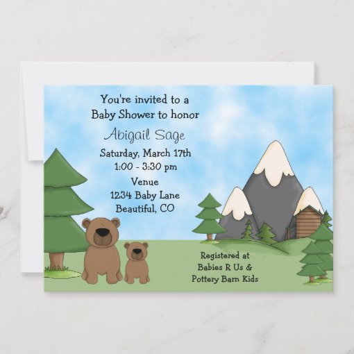 Cute Bears, Mountains and Cabin Baby Shower Invitation | Zazzle