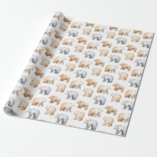 Cute Bears on White Wrapping Paper