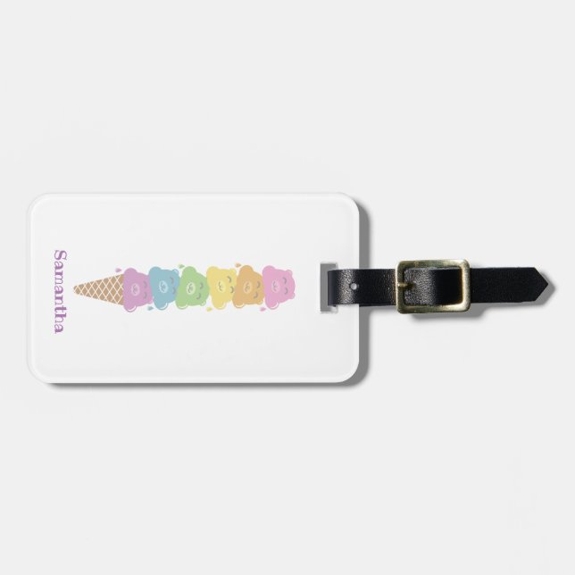 Cute Bears Rainbow Ice Cream Cone Luggage Tag (Front Horizontal)