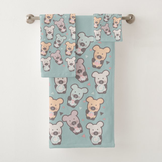 Cute Bears Sweets Snacks Confetti  Bath Towel Set (Insitu)