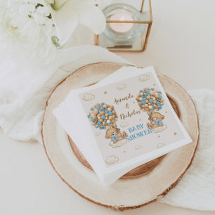 Cute Bears Twin Boys Shower Blue Balloons Napkins