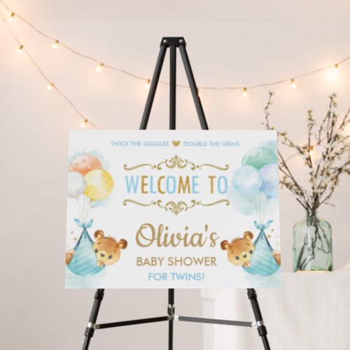 Cute Bears Twins Baby Boys Shower Welcome Sign