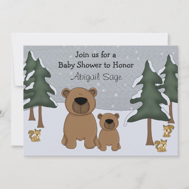 Cute Bears Winter Woodland Baby Shower Invitation (Front)