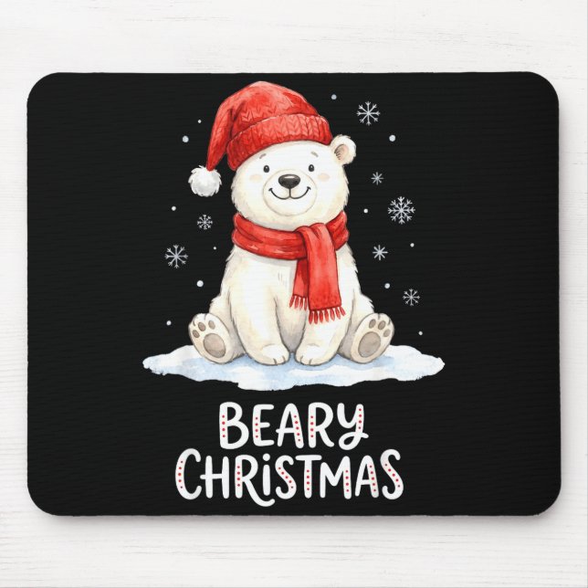 Cute Beary Christmas Lar Watercolor Xmas Holiday  Mouse Pad (Front)