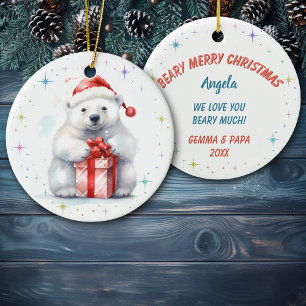 Cute Beary Merry Christmas Granddaughter Ceramic Ornament