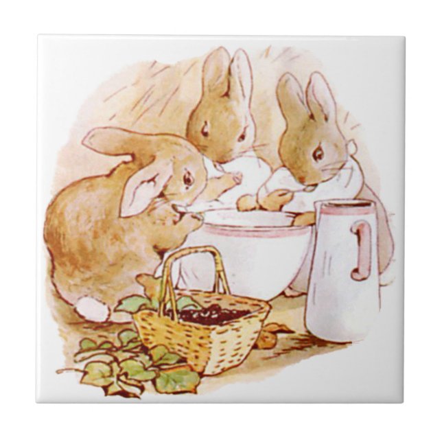 Cute Beatrix Potter, Bunnies,  Custom Ceramic Tile (Front)
