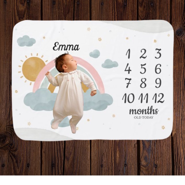 Cute Beautiful Boho Watercolor Monthly Milestone Baby Blanket (Creator Uploaded)