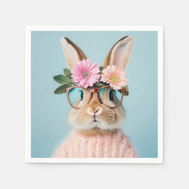 cute beautiful bunny in a hat in a basket  napkins (Front)