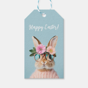cute beautiful bunny with flowers and glasses gift tags