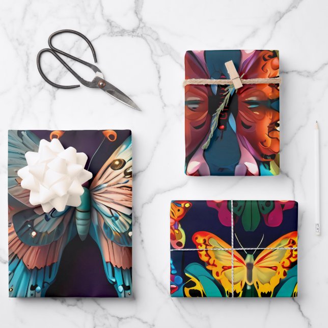 Cute Beautiful Butterflies   Wrapping Paper Sheets (Front)