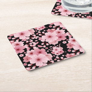 Cute Beautiful Cherry Blossom Square Paper Coaster