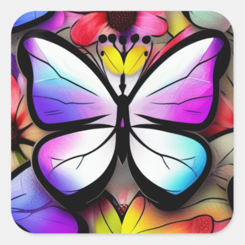 Cute Beautiful Colorful Pretty Butterfly Square Sticker
