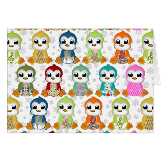 Cute beautiful colourful penguins flowers (Front Horizontal)