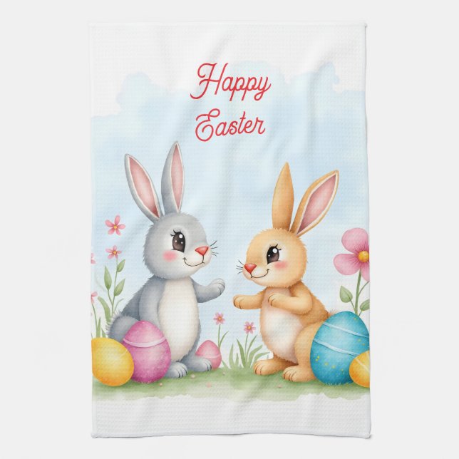 Cute Beautiful Easter Bunnies Modern Collection Kitchen Towel (Vertical)