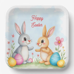Cute Beautiful Easter Bunnies Modern Collection Paper Plates