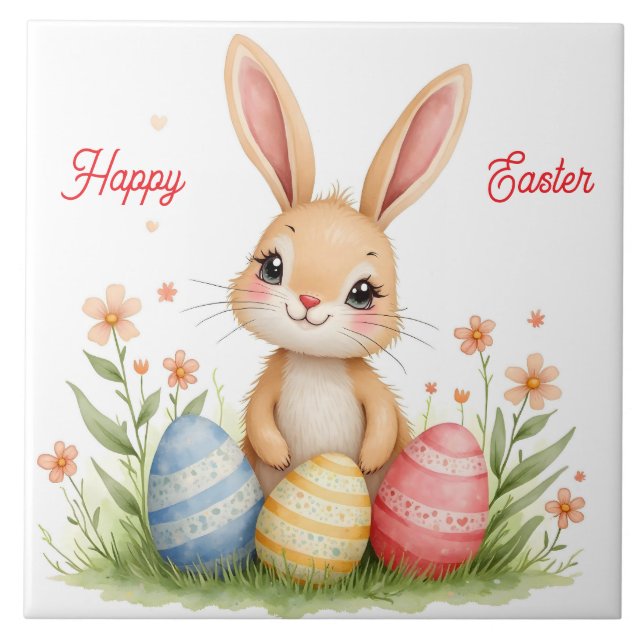 Cute Beautiful Easter Bunny Popular Collection Ceramic Tile (Front)
