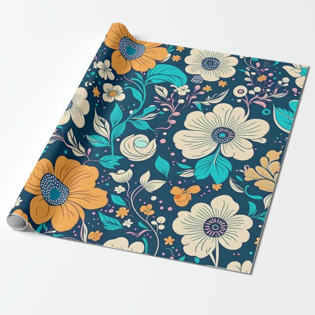 Cute Beautiful Floral And Seamless Pattern Wrapping Paper (Unrolled)