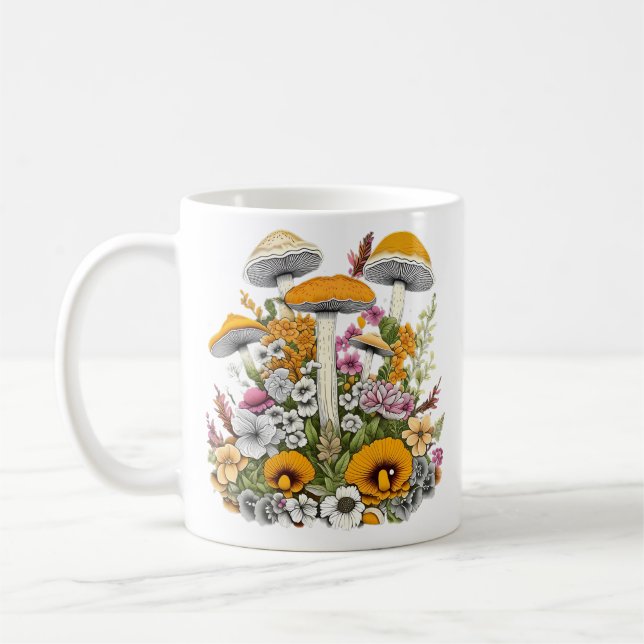 Cute Beautiful Flowers And Mushrooms Coffee Mug (Left)