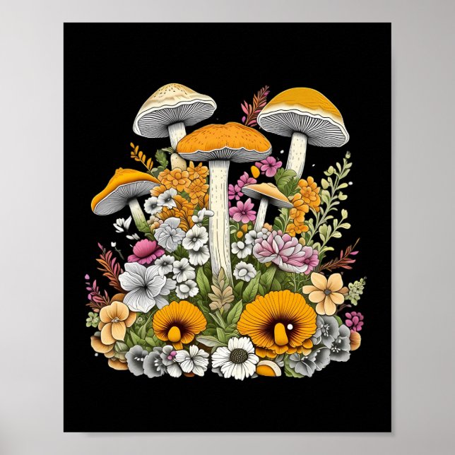 cute beautiful flowers and mushrooms poster (Front)