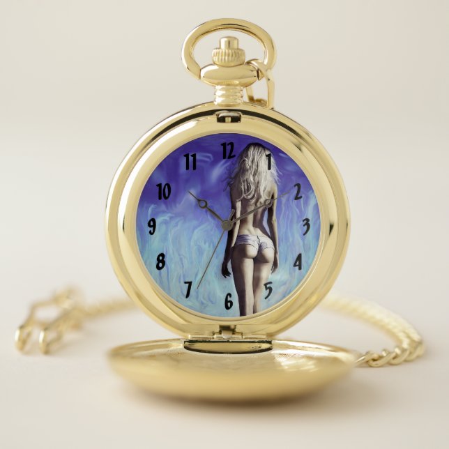 Cute beautiful girl with short on pocket watch (Inside)
