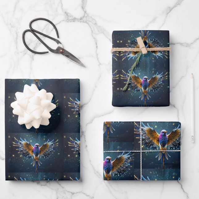 Cute  Beautiful Hummingbird Blue & Green Wrapping Paper Sheets (Front)