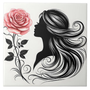 Cute Beautiful lady crafting home business Ceramic Tile