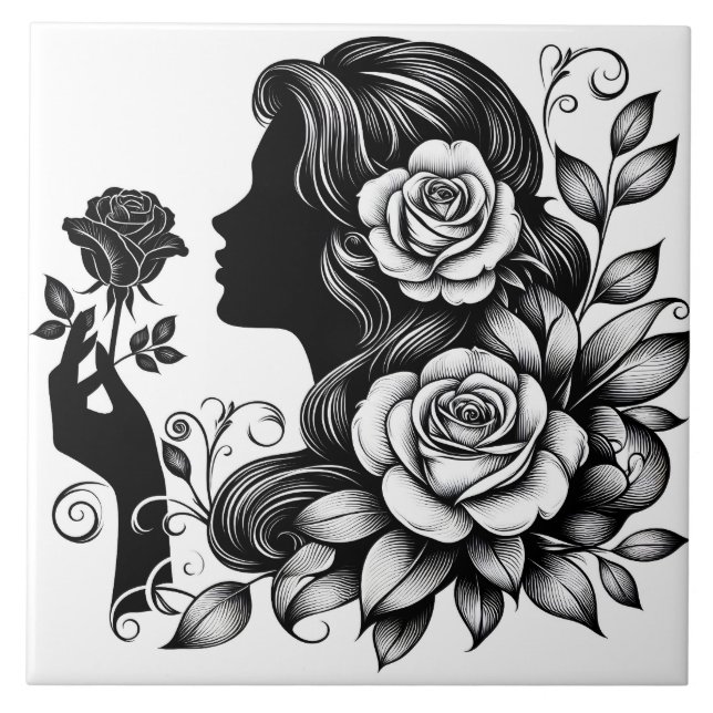 Cute Beautiful lady crafting home business  Ceramic Tile (Front)