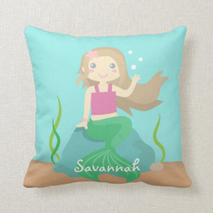 Cute Beautiful Mermaid Under the Sea Room Decor Throw Pillow