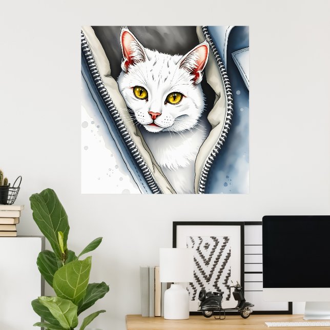 Cute Beautiful Modern Watercolor Cat Collection Poster (Home Office)
