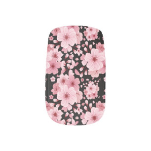 Cute Beautiful Pink Cherry Blossom on Black Minx Nail Art