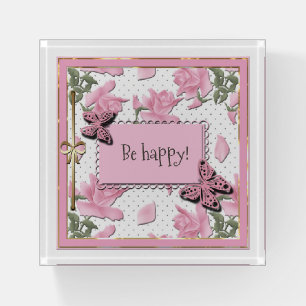 Cute beautiful pink roses cartoon retro vintage ab paperweight