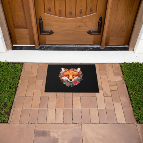 Cute Beautiful Watercolor Fox Flower Doormat