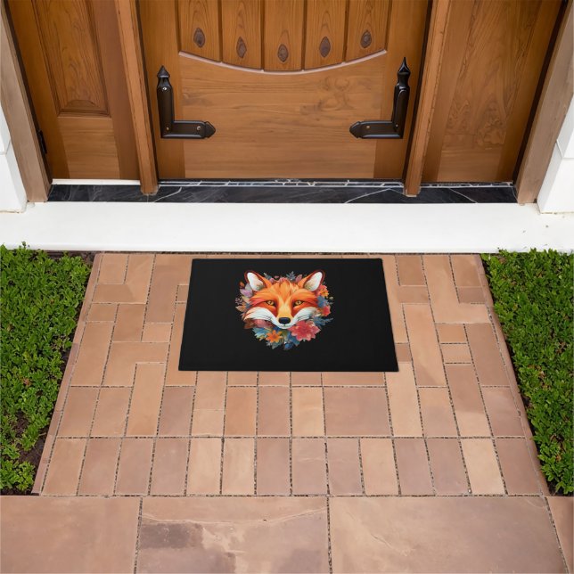 Cute Beautiful Watercolor Fox Flower Doormat (Outdoor)