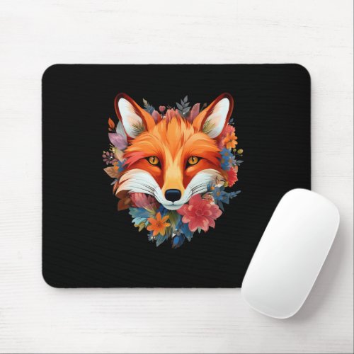 Cute Beautiful Watercolor Fox Flower Mouse Pad