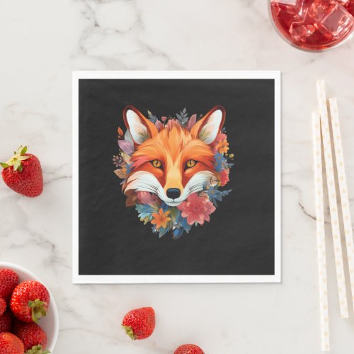 Cute Beautiful Watercolor Fox Flower Napkins