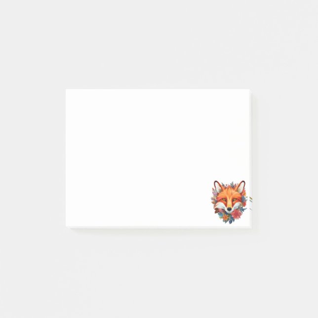 Cute Beautiful Watercolor Fox Flower Post-it Notes (Front)
