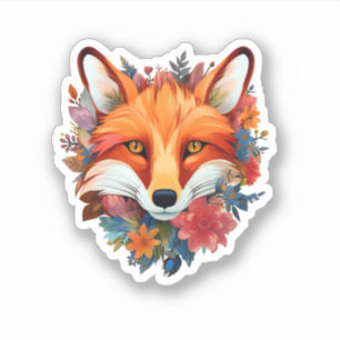 Cute Beautiful Watercolor Fox Flower Sticker