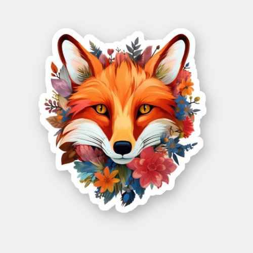 Cute Beautiful Watercolor Fox Flower Sticker