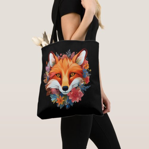Cute Beautiful Watercolor Fox Flower Tote Bag