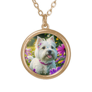 Cute Beautiful Westie Terrier Puppy Dog Two Gold Plated Necklace
